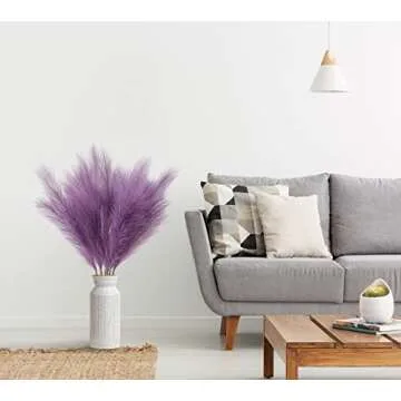 ZIFTY 7-Pcs 38"/3.1FT Faux Pampas Grass Large Tall Fluffy Artificial Fake Flower Boho Decor Bulrush Reed Grass for Vase Filler Farmhouse Home Wedding Decor (Purple)