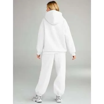 AUTOMET Sweatsuits Women 2 Piece Outfit Lounge Two Piece Sets Fall Fashion 2024 Tracksuits Oversized Sweatshirt and Sweatpants Casual Teen Girls Clothing White M