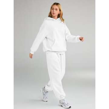 AUTOMET Sweatsuits Women 2 Piece Outfit Lounge Two Piece Sets Fall Fashion 2024 Tracksuits Oversized Sweatshirt and Sweatpants Casual Teen Girls Clothing White M
