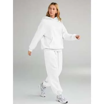 AUTOMET Sweatsuits Women 2 Piece Outfit Lounge Two Piece Sets Fall Fashion 2024 Tracksuits Oversized Sweatshirt and Sweatpants Casual Teen Girls Clothing White M