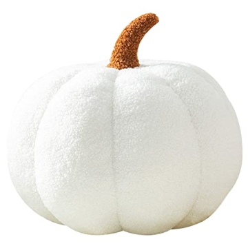 White 3D Pumpkin Throw Pillow – 11-Inch Plush Pillow for Fall Decor including Halloween and Thanks...