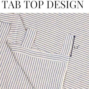 THE ART BOX Natural Linen Gauze Tab Top Semi Sheer Blackout Striped Curtains for Bedroom Light Filtering Linen Substitute Window Home Décor Curtain, Blue on Beige, 2 Panel Set (84 x 42 inches Each)