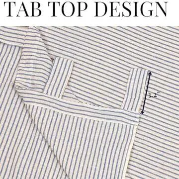 THE ART BOX Natural Linen Gauze Tab Top Semi Sheer Blackout Striped Curtains for Bedroom Light Filtering Linen Substitute Window Home Décor Curtain, Blue on Beige, 2 Panel Set (84 x 42 inches Each)