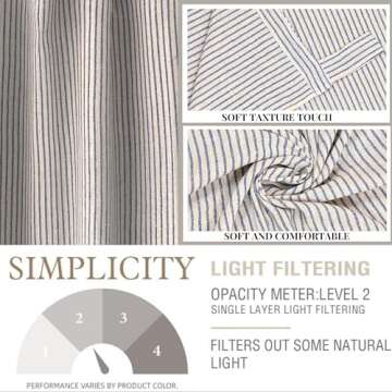 THE ART BOX Natural Linen Gauze Tab Top Semi Sheer Blackout Striped Curtains for Bedroom Light Filtering Linen Substitute Window Home Décor Curtain, Blue on Beige, 2 Panel Set (84 x 42 inches Each)