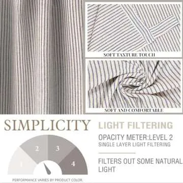 THE ART BOX Natural Linen Gauze Tab Top Semi Sheer Blackout Striped Curtains for Bedroom Light Filtering Linen Substitute Window Home Décor Curtain, Blue on Beige, 2 Panel Set (84 x 42 inches Each)