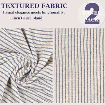 THE ART BOX Natural Linen Gauze Tab Top Semi Sheer Blackout Striped Curtains for Bedroom Light Filtering Linen Substitute Window Home Décor Curtain, Blue on Beige, 2 Panel Set (84 x 42 inches Each)