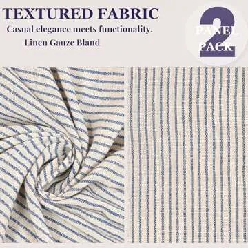 THE ART BOX Natural Linen Gauze Tab Top Semi Sheer Blackout Striped Curtains for Bedroom Light Filtering Linen Substitute Window Home Décor Curtain, Blue on Beige, 2 Panel Set (84 x 42 inches Each)