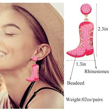 Beaded Cowboy Boot Earring Western Cowgirl Boots Earrings for Women Boho Shoes Dangle Drop Earrings ...