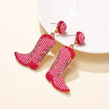 Trendy Beaded Cowboy Boot Earrings for Women
