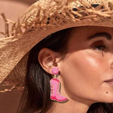Trendy Beaded Cowboy Boot Earrings for Women