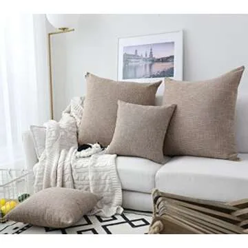 Kevin Textile Decor Burlap Pillow Covers Natural Style Lined Linen Throw Pillow Cases Cushion Cover for Bed/Sofa, 26x26 inch(2 Pieces, Natural Linen)