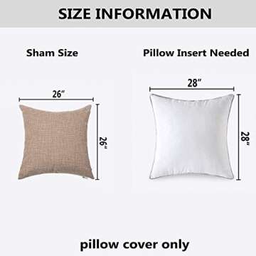 Kevin Textile Decor Burlap Pillow Covers Natural Style Lined Linen Throw Pillow Cases Cushion Cover for Bed/Sofa, 26x26 inch(2 Pieces, Natural Linen)