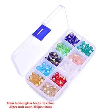 SROMAY 200Pcs 8mm Bicone Crystal Glass Beads for Jewelry Making Assorted AB Color Faceted Spacer Beads with Container Box