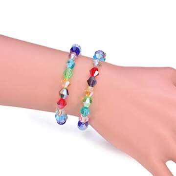 SROMAY 200Pcs 8mm Bicone Crystal Glass Beads for Jewelry Making Assorted AB Color Faceted Spacer Beads with Container Box