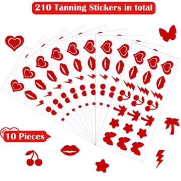 210 Pieces Tanning Sunbathing Stickers Body Stickers for Tanning Self Adhesive Tanning Stickers Heart Lips Tan Stickers Cherry Tree Sticker Tattoos for Tanning Beds Tanning Salon Supplies, 7 Styles