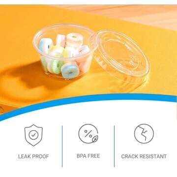 EDI [2 OZ, 100 Sets] Clear Disposable Plastic Portion Cups with Leakproof Lids | Jello Shot Cups | Condiment and Dipping Sauce Cups | Souffle Cups | BPA Free | Recyclable