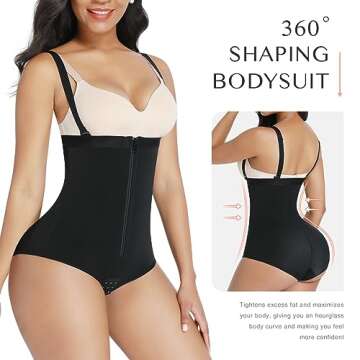 FeelinGirl Shapewear for Women Tummy Control Body Shaper Zipper Open Bust Bodysuit Postparto Black L