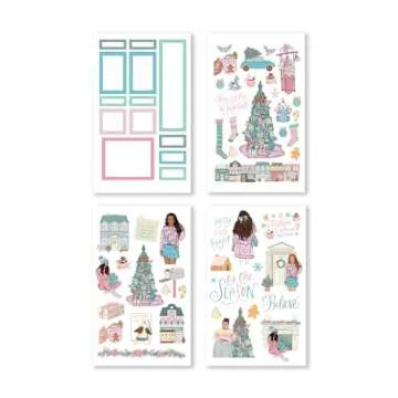 Rongrong Holiday Planner Stickers Book Merry & Bright Christmas Theme for Planners & Journals – Premium Quality Hand Drawn Perfect for Making Your Planner Festive – Scrapbook Accessories – 24 Pages