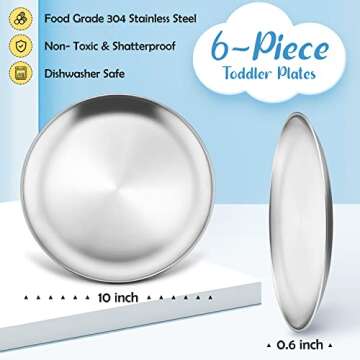 HaWare 6-Piece 18/8 Kids Plates, Stainless Steel 304 Dinner Dishes for Toddlers Children, 10 Inches ...