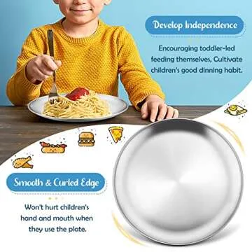 HaWare 6-Piece 18/8 Kids Plates, Stainless Steel 304 Dinner Dishes for Toddlers Children, 10 Inches Feeding Serving Camping Metal Plates, Reusable Dinnerware, Shatterproof & Non-toxic, Dishwasher Safe