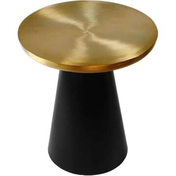 Meridian Furniture Martini Collection Modern | Contemporary End Table with Brushed Gold Metal Top, 20" W x 20" D x 22" H, Matte Black Base
