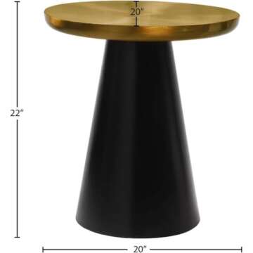 Meridian Furniture Martini Collection Modern | Contemporary End Table with Brushed Gold Metal Top, 20" W x 20" D x 22" H, Matte Black Base