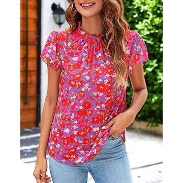 SimpleFun Floral Short Sleeve Blouse Top for Women