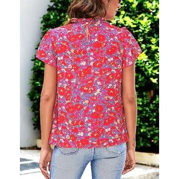 SimpleFun Floral Short Sleeve Blouse Top for Women