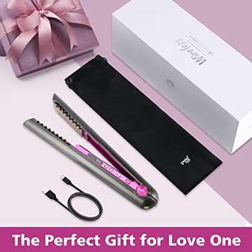 Cordless Flat Iron Cordless Hair Straightener Travel Flat Iron Portable Size USB-C Rechargeable Straightening Iron Grey Gifts for Wome