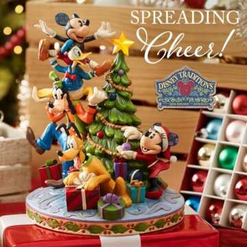 Enesco Disney Traditions by Jim Shore Fab Five Decorating Christmas Tree Lit Figurine 8.26 Inch Mult...