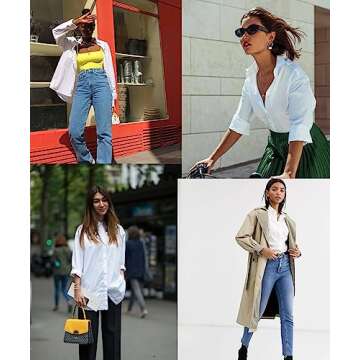 HOTOUCH Womens long Sleeve Cotton Button Down Collared Shirt/White/Small