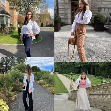 HOTOUCH Womens long Sleeve Cotton Button Down Collared Shirt/White/Small