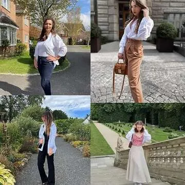 HOTOUCH Womens long Sleeve Cotton Button Down Collared Shirt/White/Small