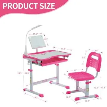 Diroan Kids Functional Desk and Chair Set, Ergonomic Height Adjustable Children School Study Desk wi...