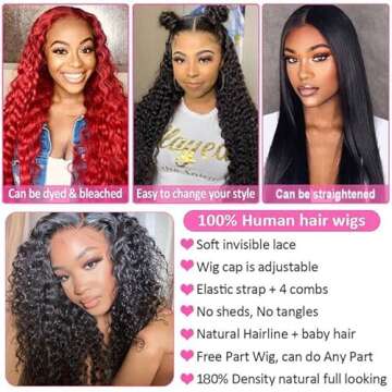 28Inch Lace Front Wigs Human Hair Deep Wave 180% Density Curly Wigs 13x4 HD Transparent Lace Frontal Wigs Human Hair Wet and Wavy Human Hair Wig Pre Plucked with Natural Baby Hair for Black Women