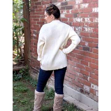 Vamtac Casual Cable Knit Sweater Oversize Crewneck Long Sleeve Pullover Sweaters Tops Trendy Outfits White