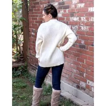 Vamtac Casual Cable Knit Sweater Oversize Crewneck Long Sleeve Pullover Sweaters Tops Trendy Outfits White