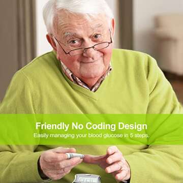 AUVON Blood Glucose Monitor Kit, High Accuracy Blood Sugar Test Kit with 50 Glucometer Strips, 50 30G Lancets, 1 Lancing Devices, DS-W Diabetes Testing Kit, No Coding Required, Travel Size