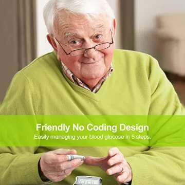 AUVON Blood Glucose Monitor Kit, High Accuracy Blood Sugar Test Kit with 50 Glucometer Strips, 50 30G Lancets, 1 Lancing Devices, DS-W Diabetes Testing Kit, No Coding Required, Travel Size