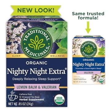 Traditional Medicinals Organic Nighty Night Extra Tea With Valerian Root for Relaxation, 16 Tea Bags (Pack of 1)