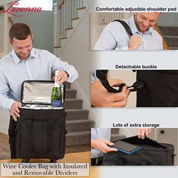 Lazenne Wine Bag - Insulated 6 Bottle Carrier for Travel