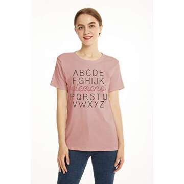 Women ABC Elemeno Teacher T-Shirt Letters Printed Funny Saying Novelty Inspirational Tee Tops (Pink, XL)
