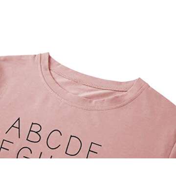 Women ABC Elemeno Teacher T-Shirt Letters Printed Funny Saying Novelty Inspirational Tee Tops (Pink, XL)