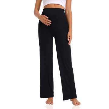 Foucome Women's Maternity Pants Casual Loose Wide Leg Cozy Pant Pregnancy Palazzo Lounge Trousers wi...