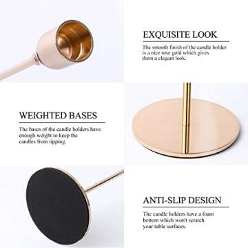 Elegant Rose Gold Candle Holders Set for Home Decor