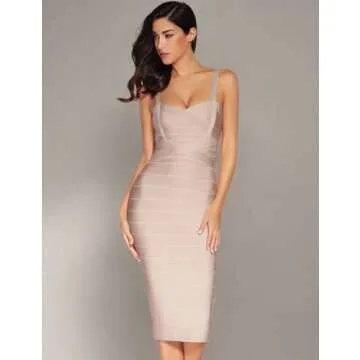 Midi Bodycon Dresses for Women Formal Bandage Dresses Wedding Guest Dress(Apricot,M)