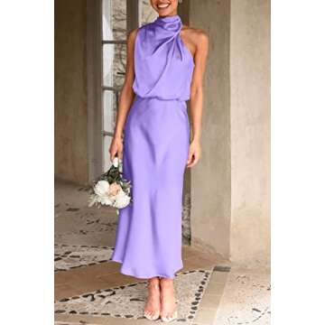 PRETTYGARDEN Women's 2025 Summer Satin Dress Elegant Sleeveless Mock Neck Cocktail Party Maxi Dresse...