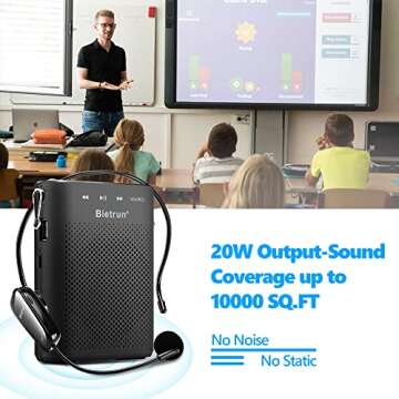 Bietrun Voice Amplifier for Teachers with Bluetooth, Portable Rechargeable Wireless Voice Amplifier ...