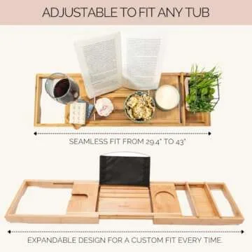 Bamboo Bathtub Tray Caddy Expandable - Over The Tub Bath Caddy Tray for Bathtub Accessories for Relaxing Spa, Bamboo Bath Tray for Tub Accessories for Bathtub for Women. Bath Spa Gifts for Women.