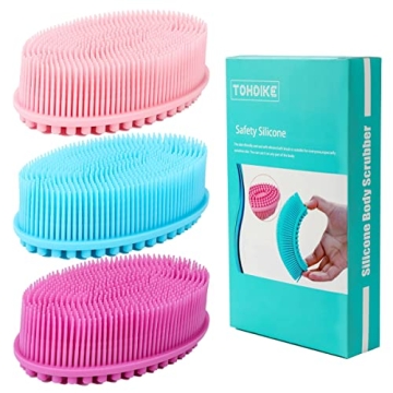 TDHDIKE Silicone Body Scrubber Loofah - Set of 3 Soft Exfoliating Body Bath Shower Scrubber Loofah B...